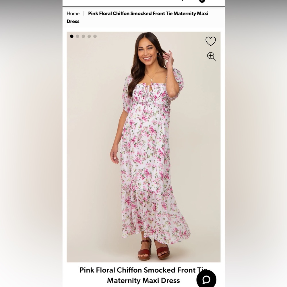 Pink Floral Chiffon Smocked Front Tie Maternity Maxi Dress